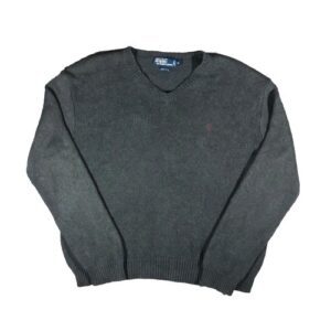 Polo Ralph Lauren dark grey loose knit v-neck Sweater Jumper XL