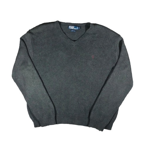 Polo Ralph Lauren dark grey loose knit v-neck Sweater Jumper XL