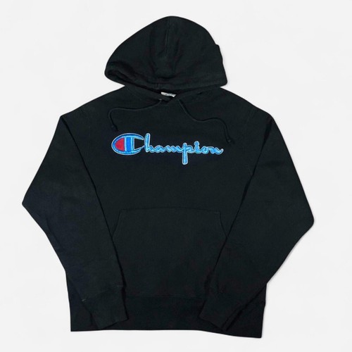 Vintage Champion Reverse Weave black chunky spell out pullover hoodie M