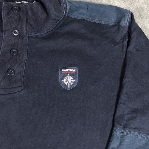 Nautica Navy Button up Two Tone Cotton Sweatshirt (XL) - Image 3