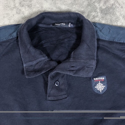 Nautica Navy Button up Two Tone Cotton Sweatshirt (XL) - Image 4