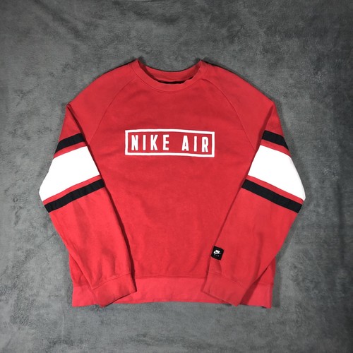 Nike Air Red Spell Out Sweatshirt With White Arm Stripes Size L