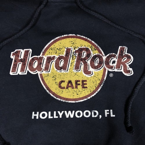 Hard Rock Cafe Hollywood Logo Navy Hoodie Size M - Image 3