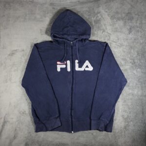 Fila Navy Spell Out Zip Up Hoodie XL