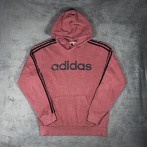 Adidas Brick Red Spell Out Pullover Hoodie With Arm Stripes Size M