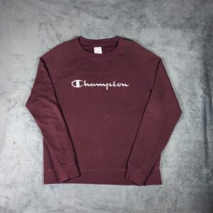 Champion Burgundy Red Spell Out Embroidered Logo Crewneck Sweatshirt Size M