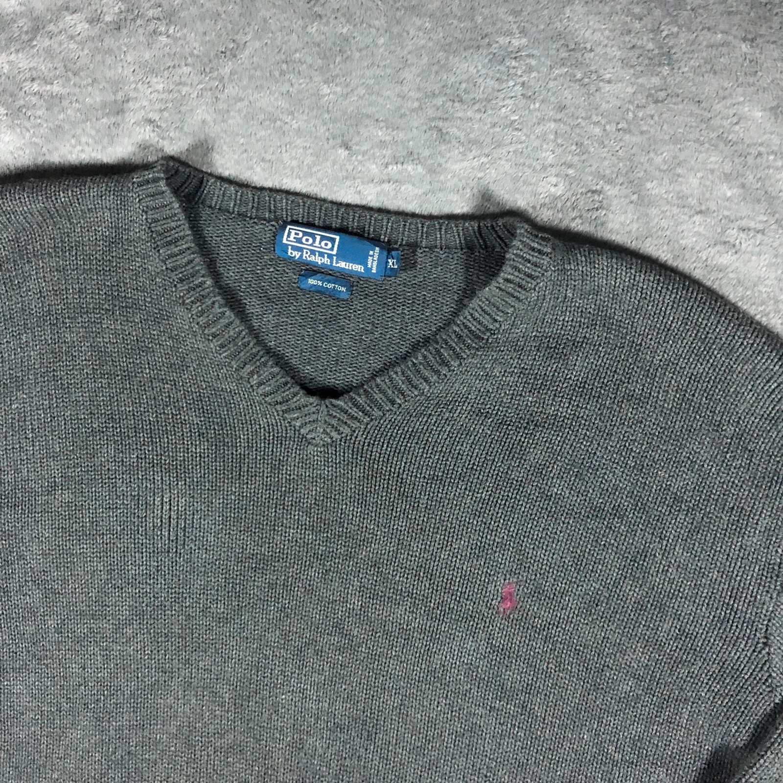 Polo Ralph Lauren dark grey loose knit v-neck Sweater Jumper XL - Image 2