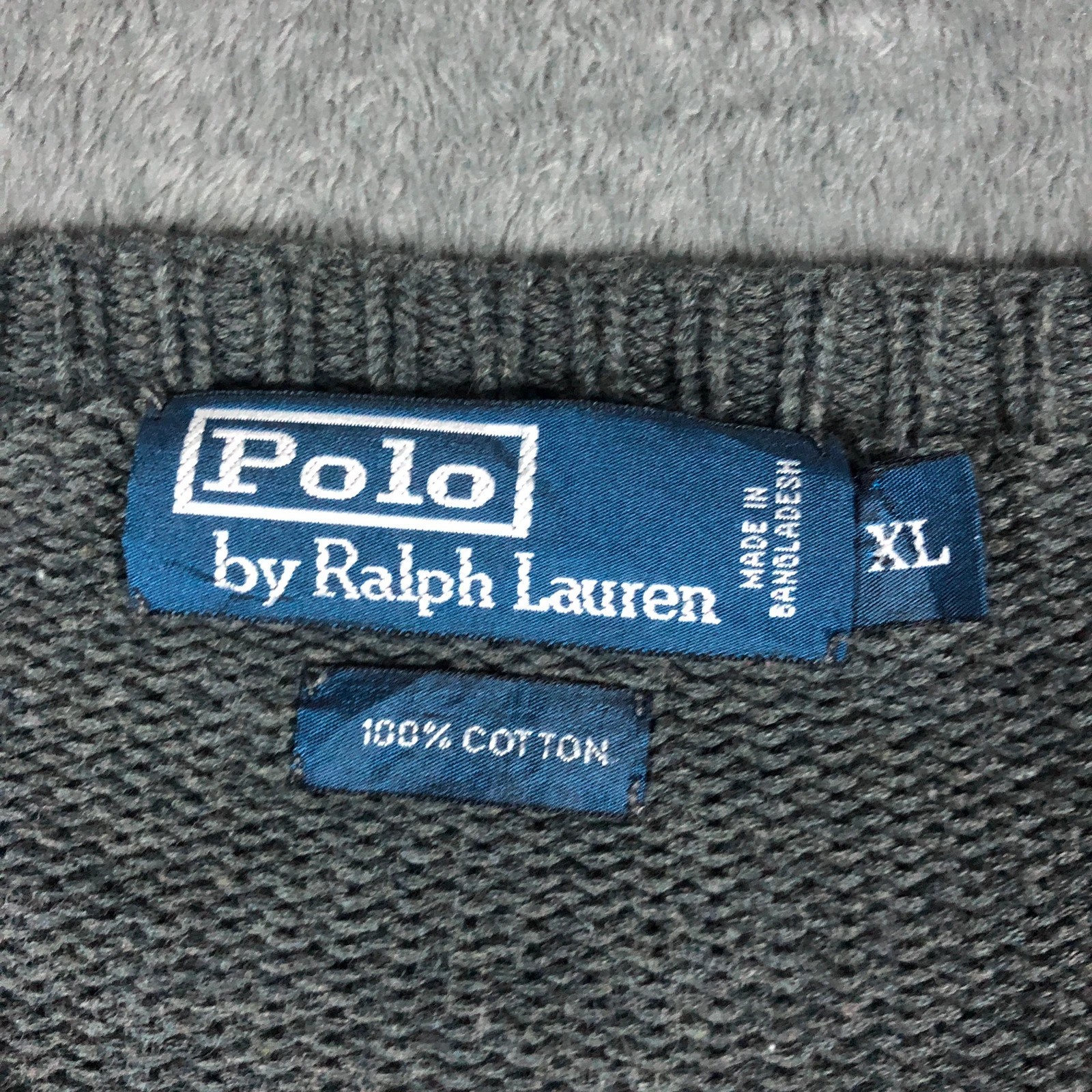 Polo Ralph Lauren dark grey loose knit v-neck Sweater Jumper XL - Image 4