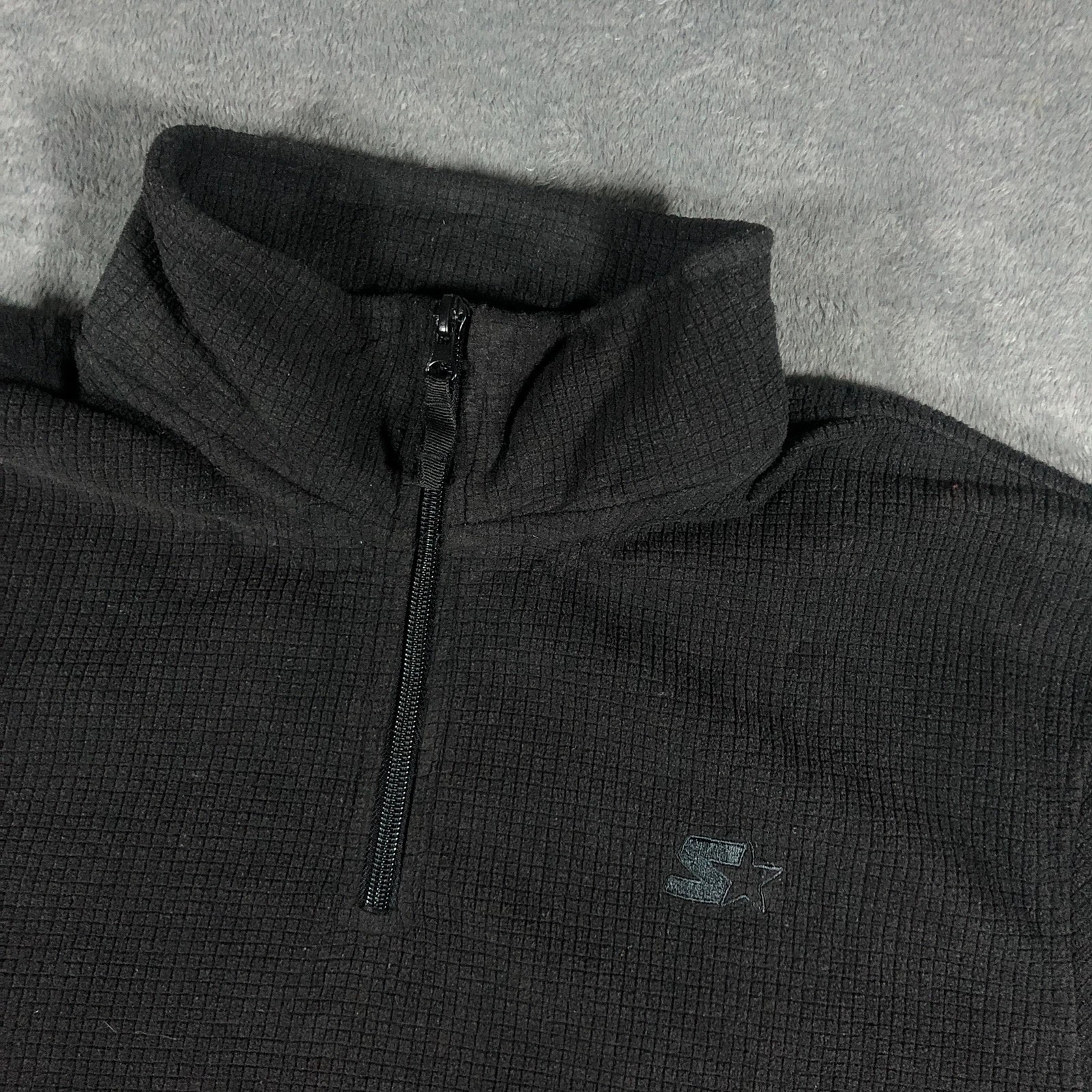 Vintage Starter 1/4 Quarter Zip Ribbed Fleece Sweatshirt Black M - Image 2