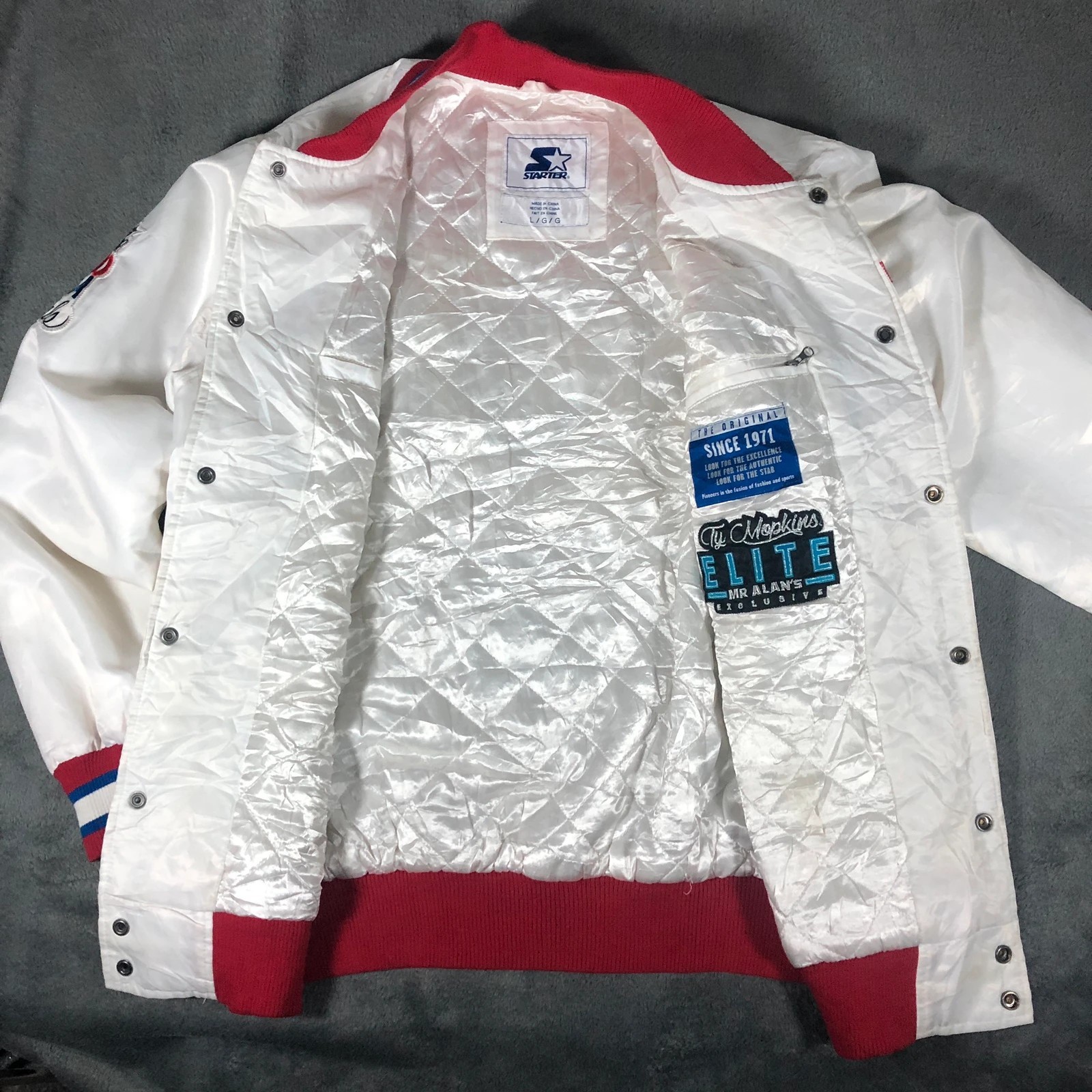 RARE Vintage 90s Starter NBA Detroit Pistons Satin white red vasityr jacket L - Image 6