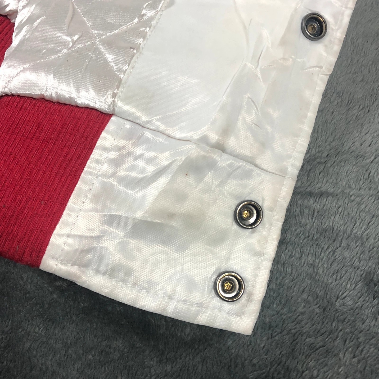 RARE Vintage 90s Starter NBA Detroit Pistons Satin white red vasityr jacket L - Image 8