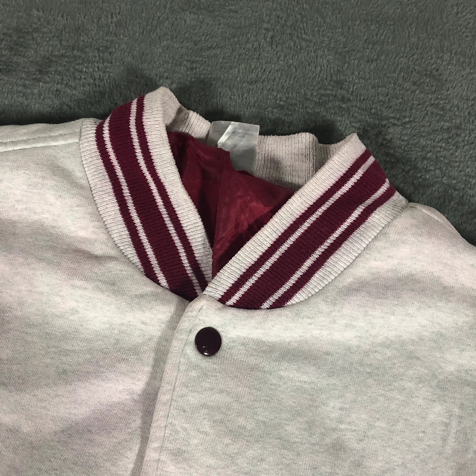 Vintage Fruit of the Loom White Red Varsity Bomber Jacket (Stained) XL - Image 2