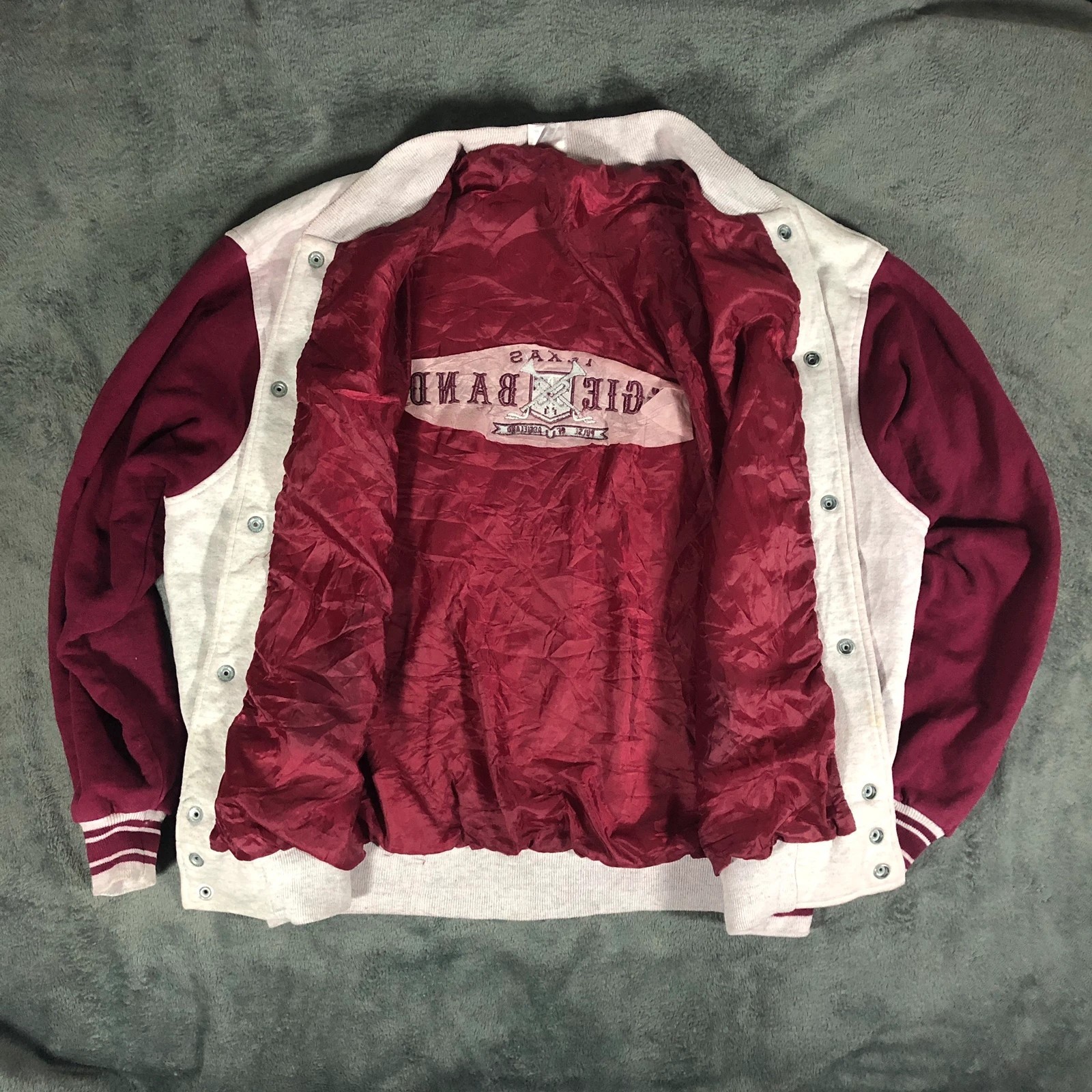 Vintage Fruit of the Loom White Red Varsity Bomber Jacket (Stained) XL - Image 3