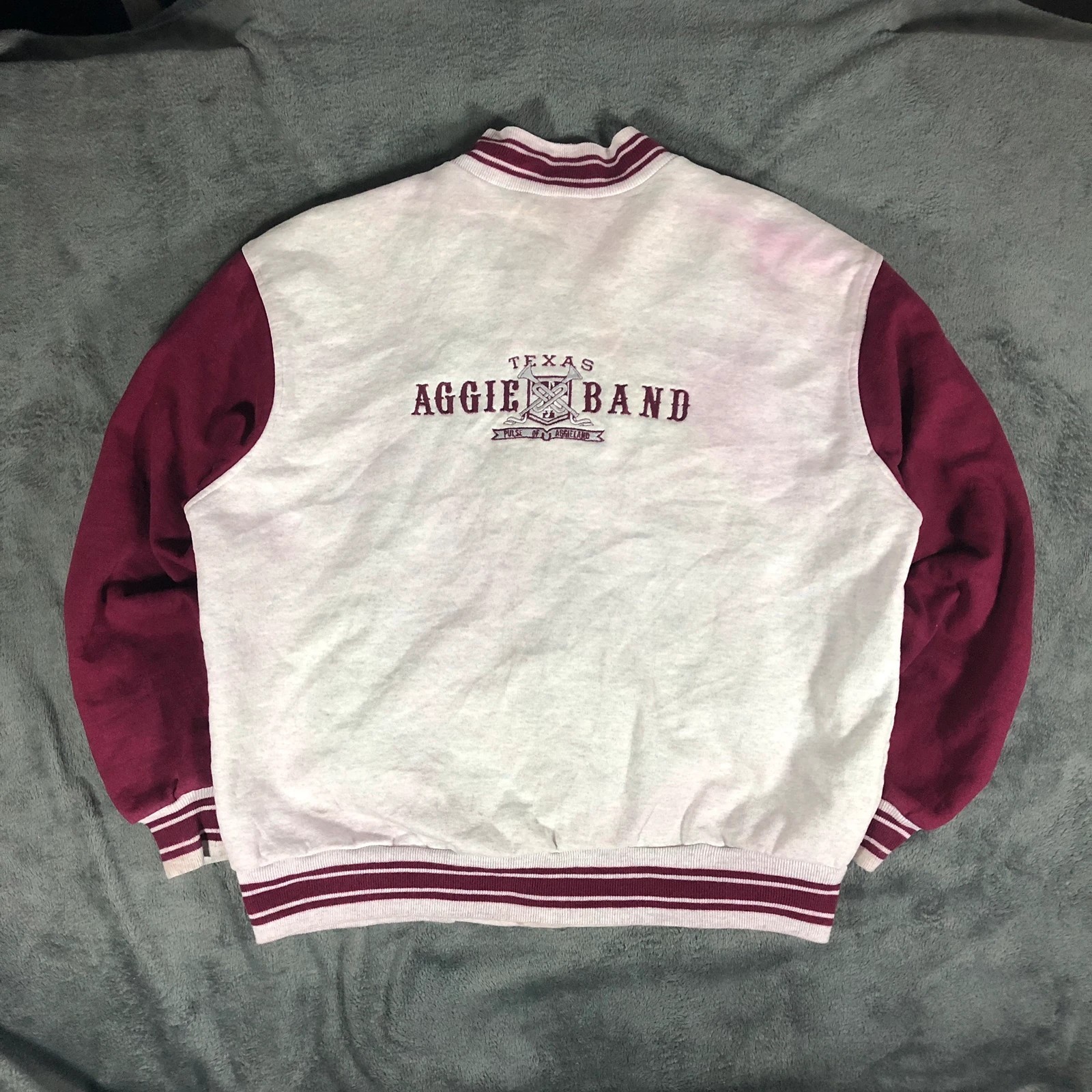 Vintage Fruit of the Loom White Red Varsity Bomber Jacket (Stained) XL - Image 4