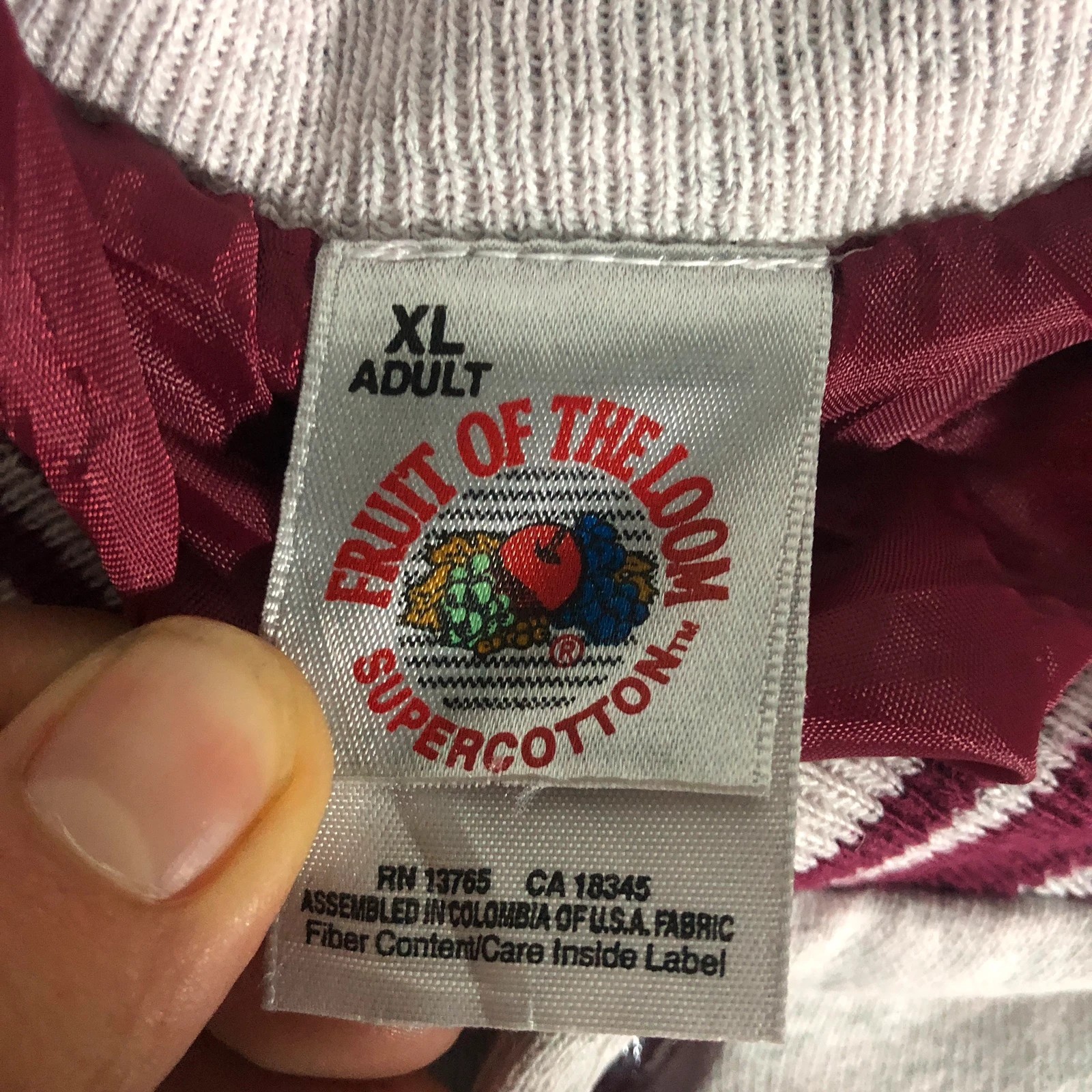 Vintage Fruit of the Loom White Red Varsity Bomber Jacket (Stained) XL - Image 6