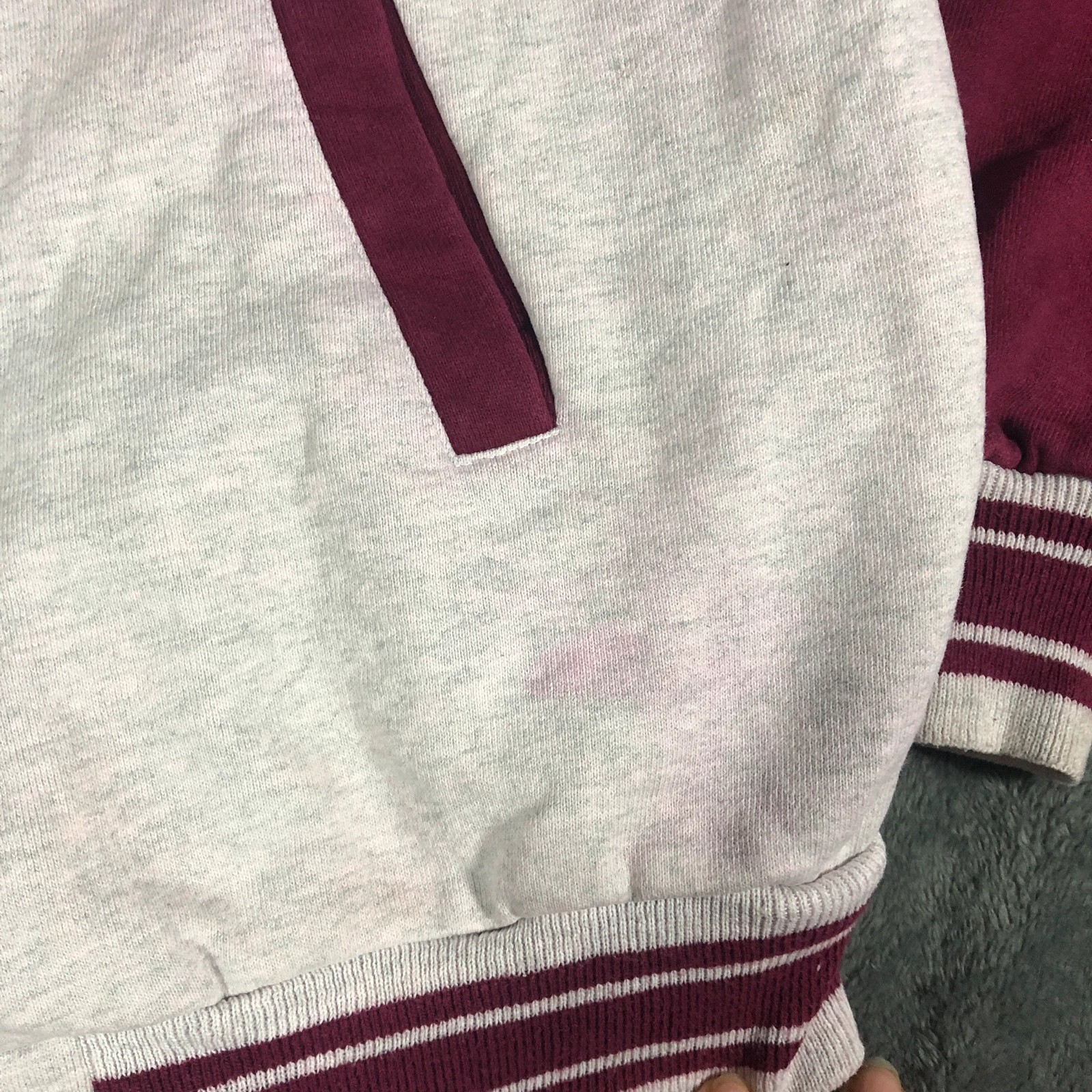 Vintage Fruit of the Loom White Red Varsity Bomber Jacket (Stained) XL - Image 8