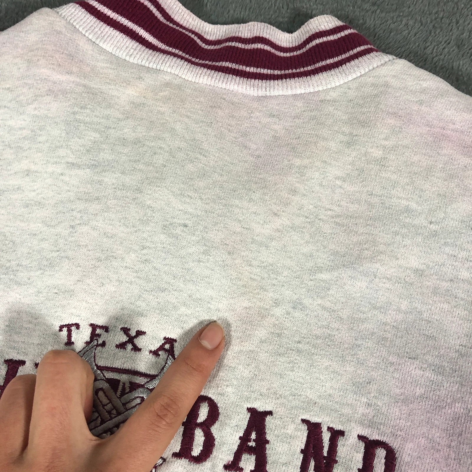 Vintage Fruit of the Loom White Red Varsity Bomber Jacket (Stained) XL - Image 12