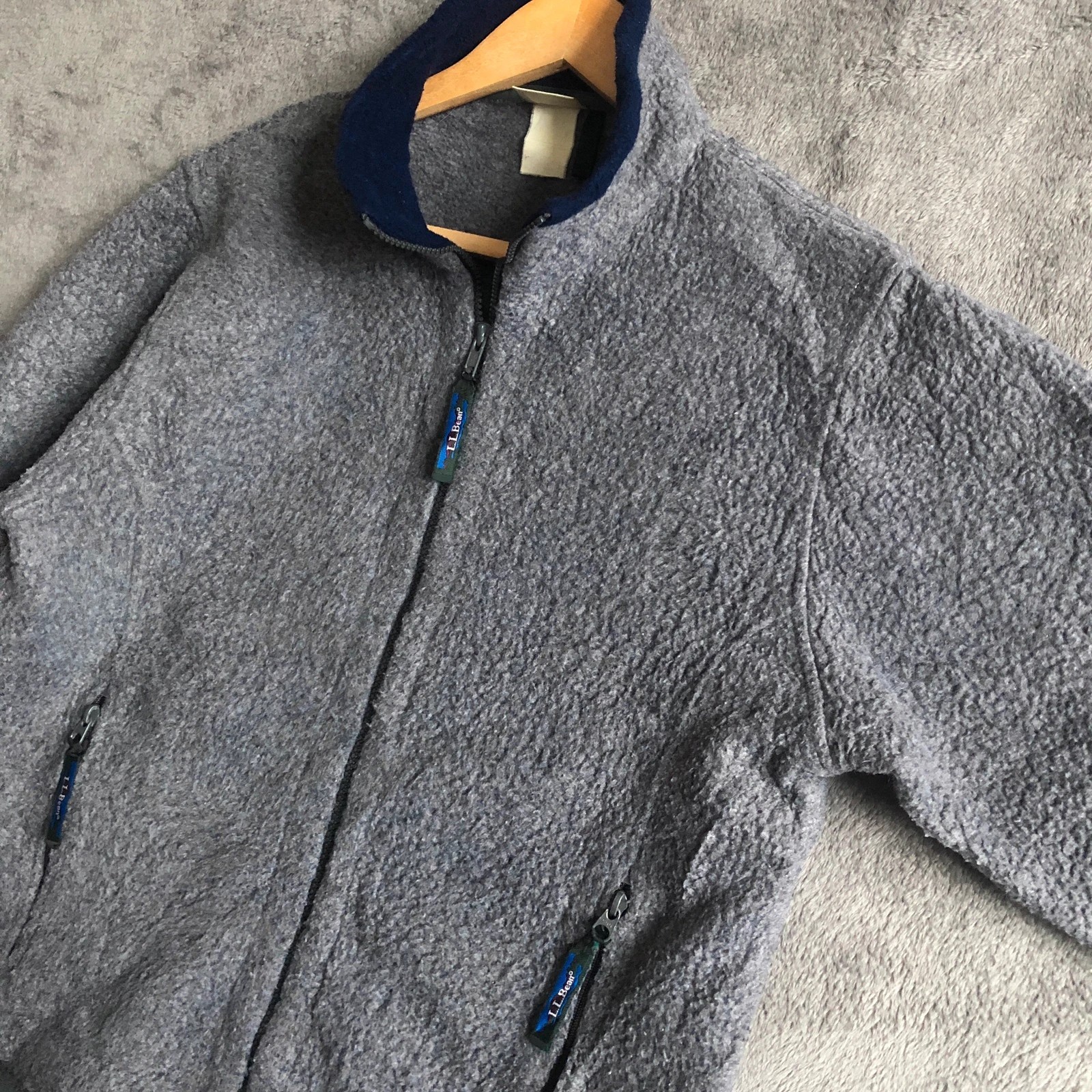 L.L Bean Vintage 90s Grey Deep Pile Sherpa Full Zip Jacket S - Image 5