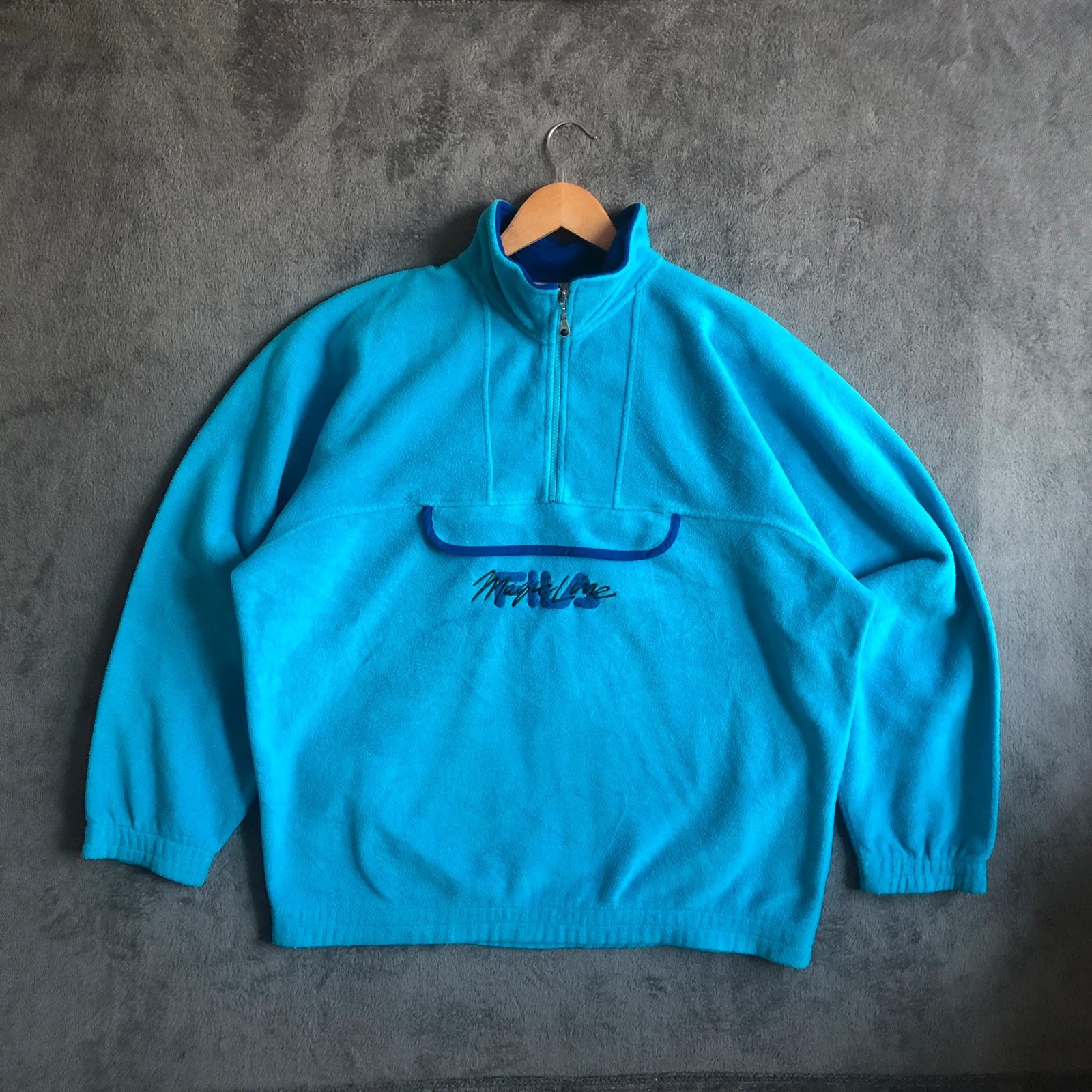 Rare Vintage 90s Fila “Magic Line” blue quarter 1/4 zip spell out fleece 2XL