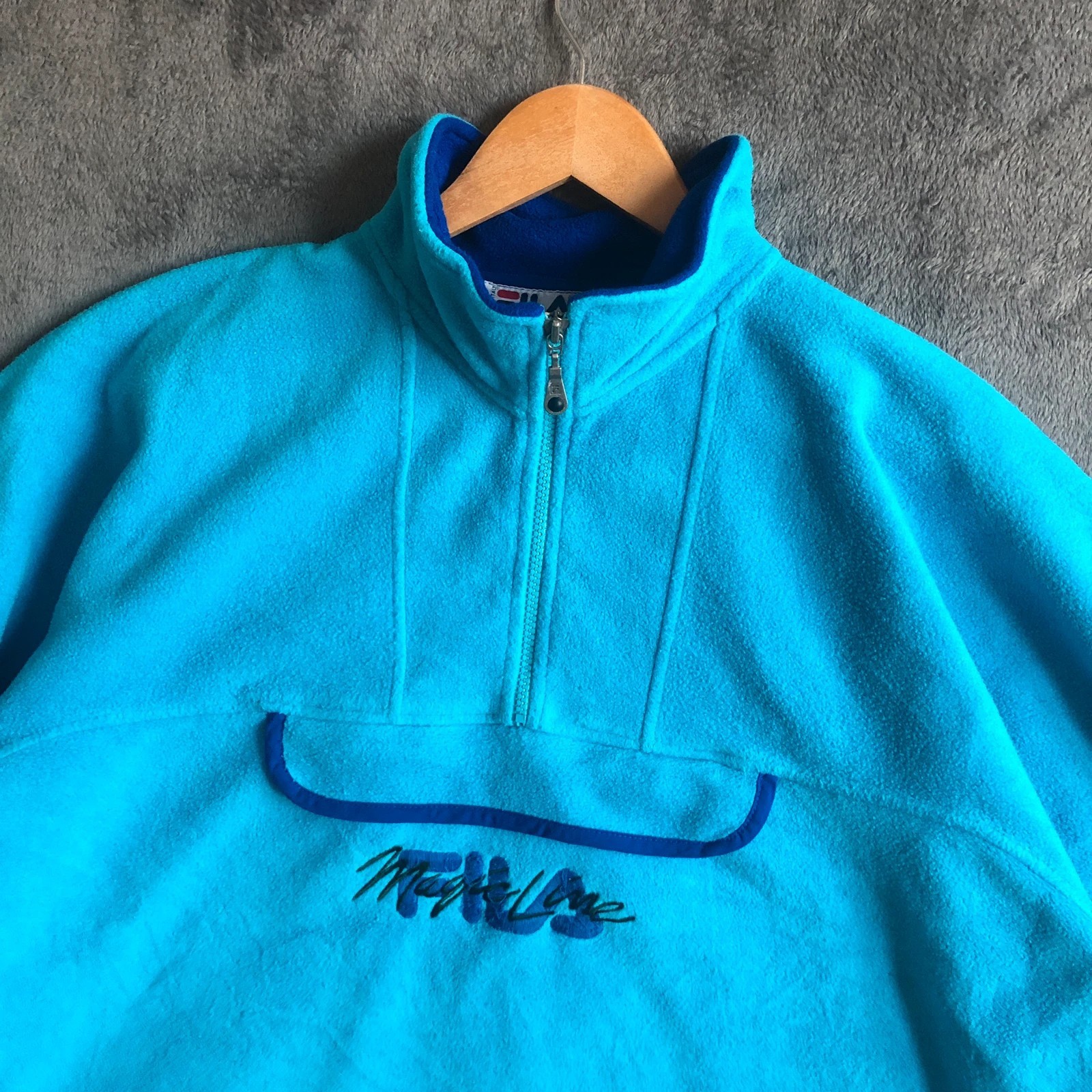 Rare Vintage 90s Fila “Magic Line” blue quarter 1/4 zip spell out fleece 2XL - Image 2