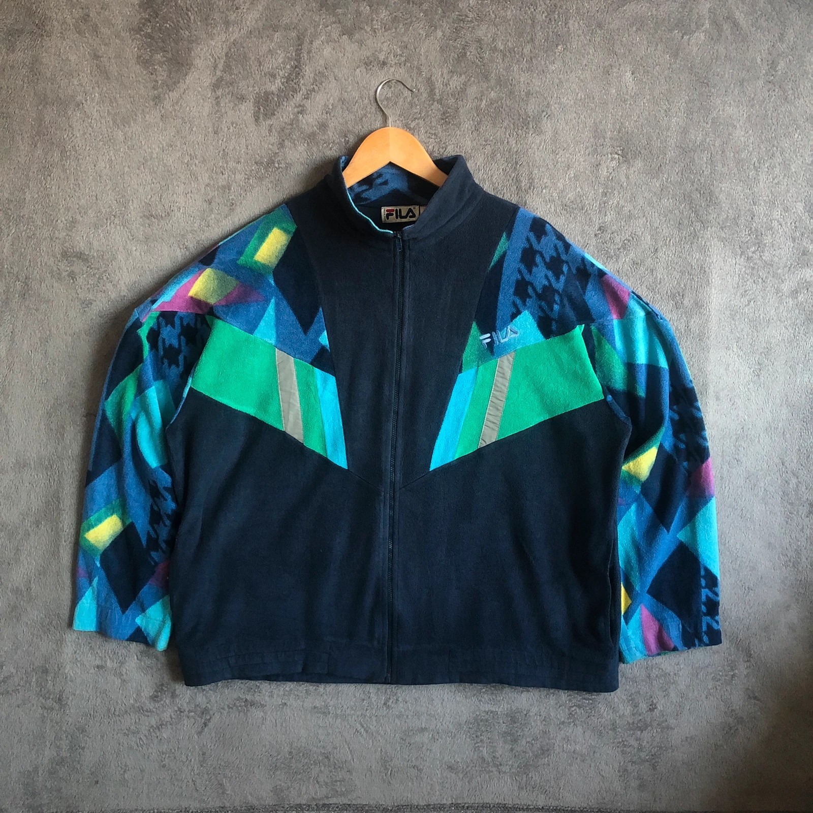 Rare Vintage 90s Fila navy funky full zip fleece jacket 2XL