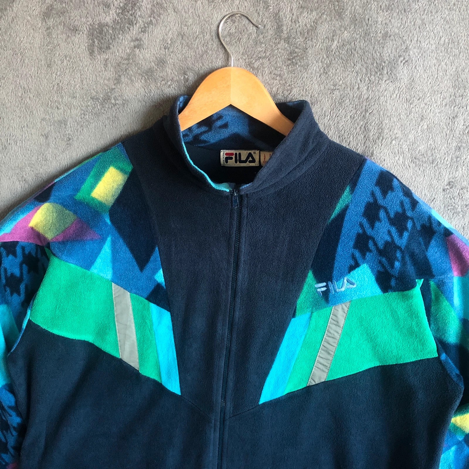 Rare Vintage 90s Fila navy funky full zip fleece jacket 2XL - Image 2