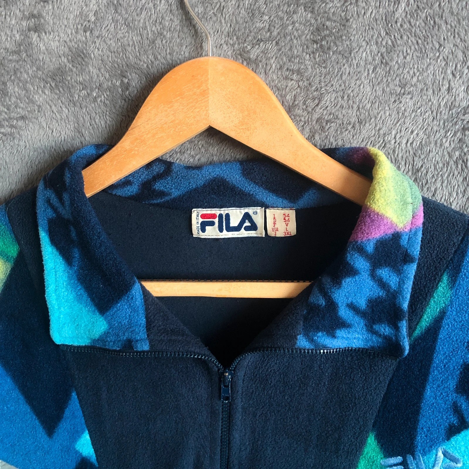 Rare Vintage 90s Fila navy funky full zip fleece jacket 2XL - Image 3