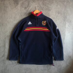 Rare Vintage 90s Adidas Spanish Football navy red quarter 1/4 zip fleece M