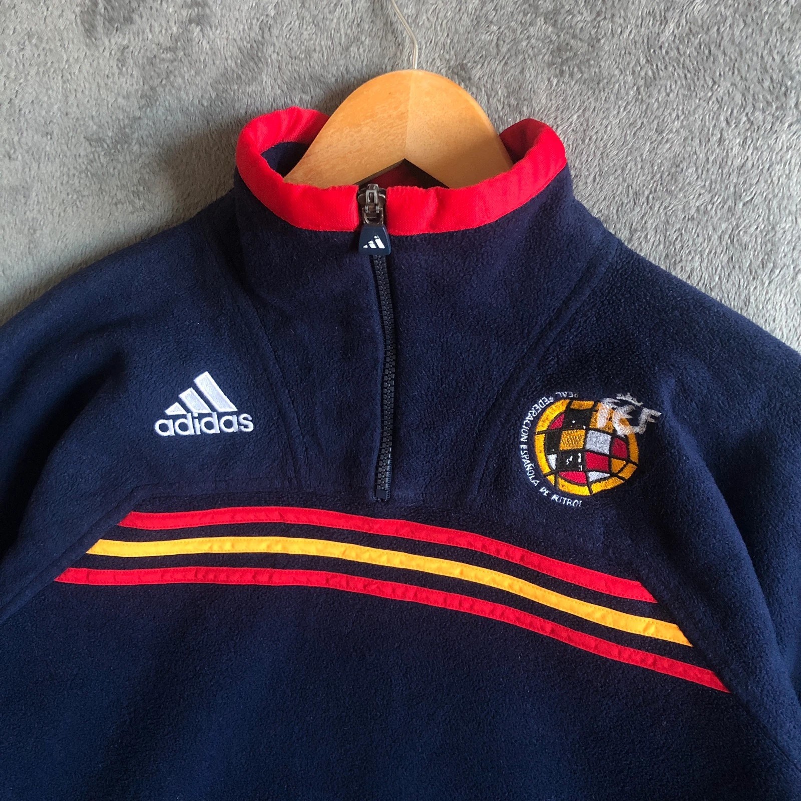 Rare Vintage 90s Adidas Spanish Football navy red quarter 1/4 zip fleece M - Image 2