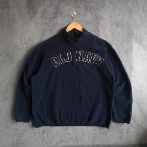 Vintage Old Navy Blue Quarter 1/4 Zip Spell Out Fleece XL