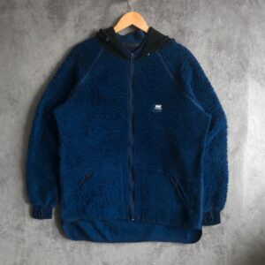 Vintage Helly Hansen Navy Teddy Bear Sherpa Fleece Full Zip Long Hooded Jacket M