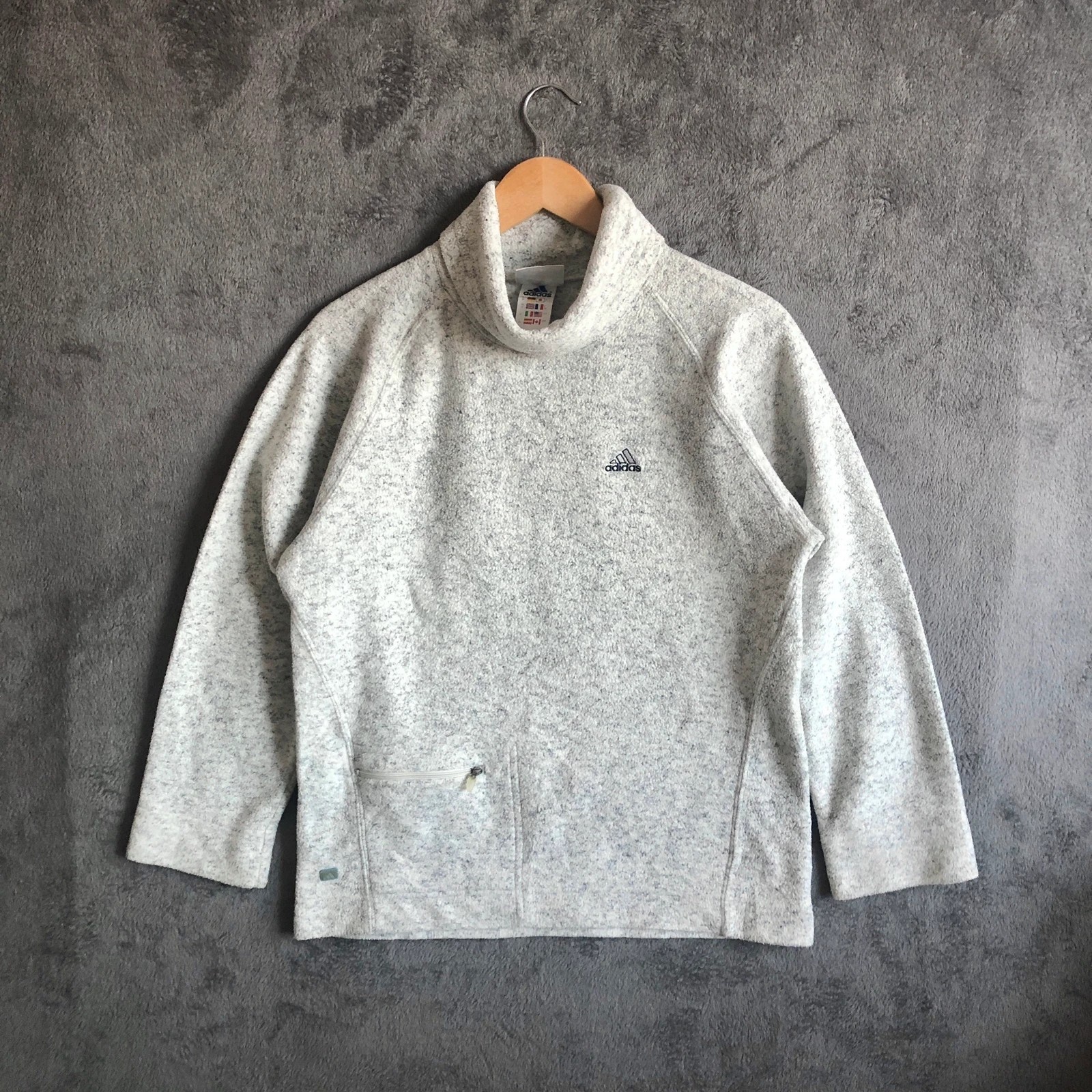 Rare Vintage 90s Adidas light grey speckled women’s turtleneck fleece UK 10