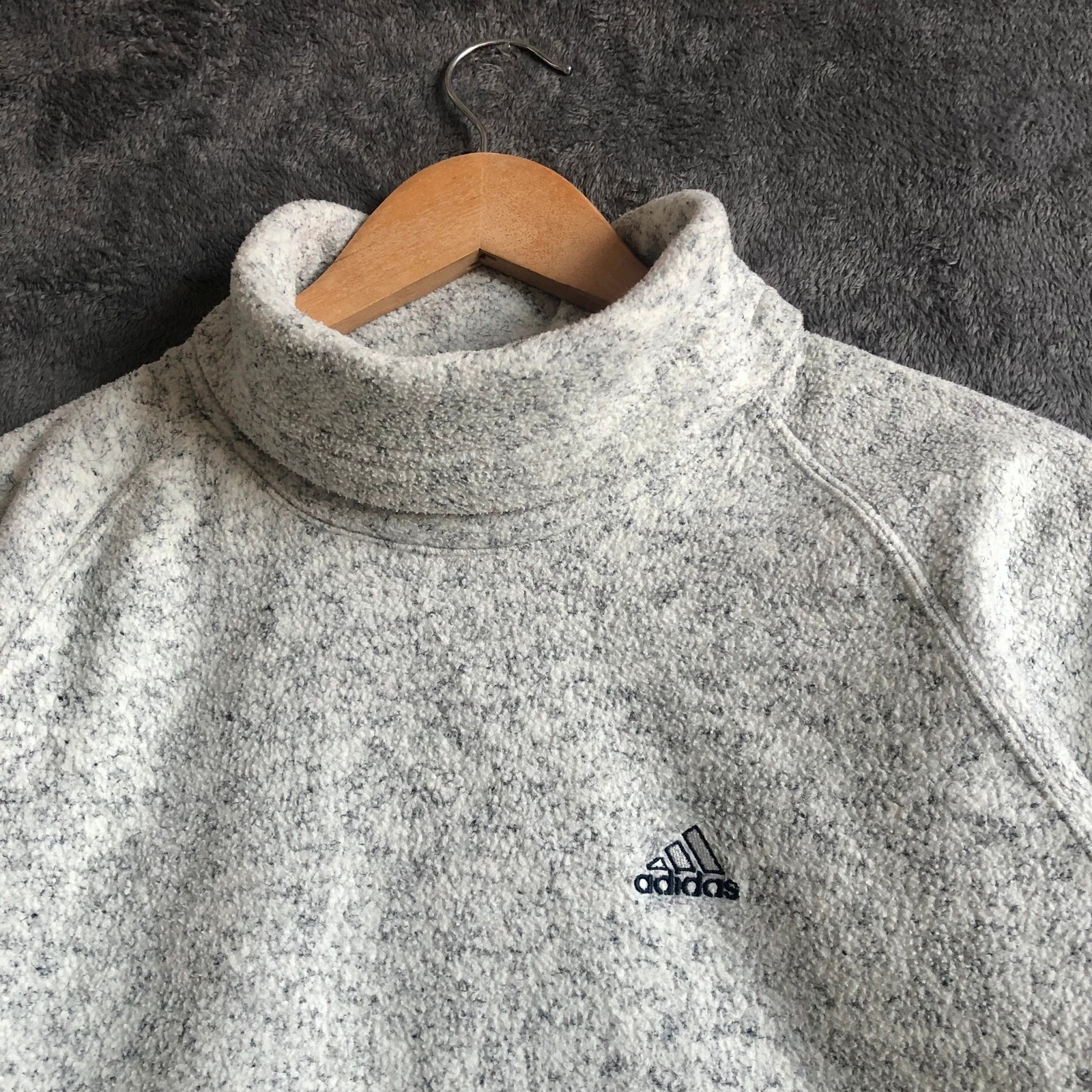Rare Vintage 90s Adidas light grey speckled women’s turtleneck fleece UK 10 - Image 2
