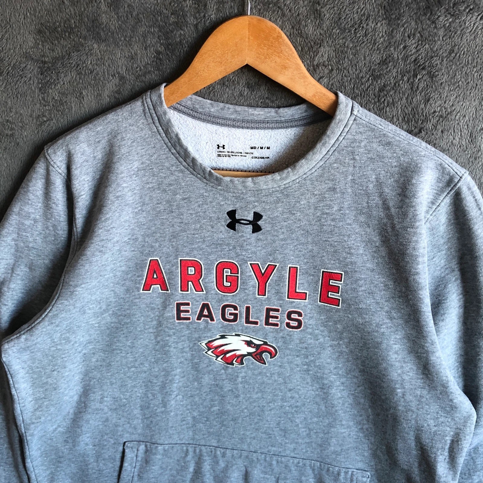 Under Armour Argyle Eagles graphic grey sweatshirt with front kangaroo pocket M - Image 2
