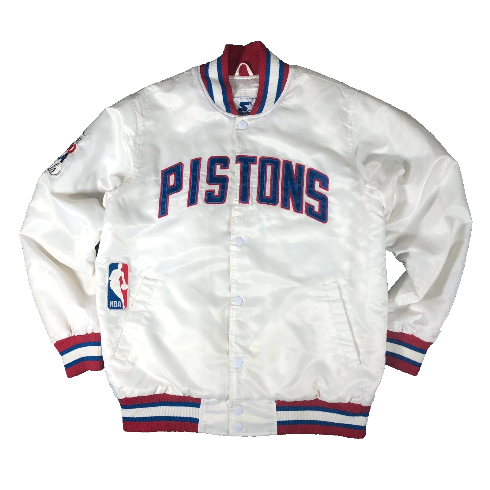 RARE Vintage 90s Starter NBA Detroit Pistons Satin white red vasityr jacket L