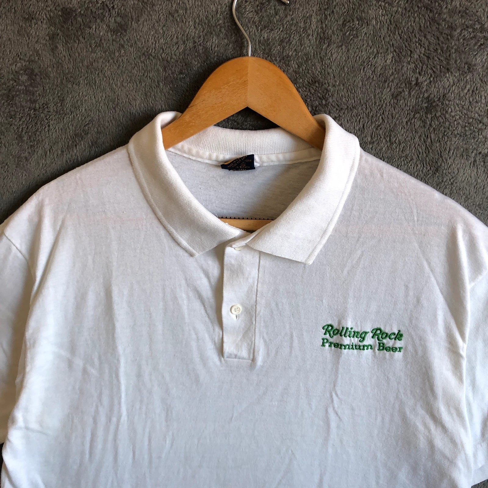 Vintage 90s white single stitch polo Rolling Rock tee L - Image 2