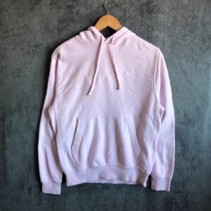 Nike light pink hoodie with embroidered logo and front kangaroo pocket S