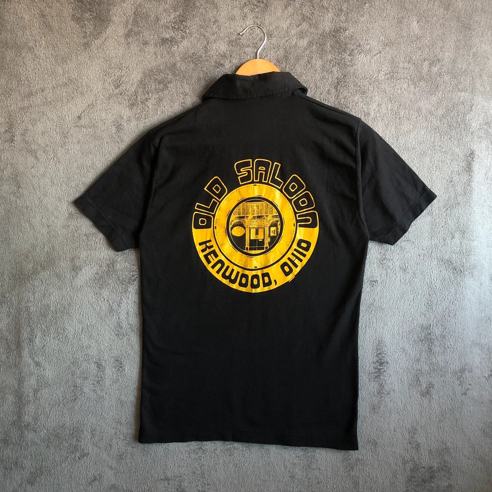 Vintage 90s black single stitch polo big graphic tee S