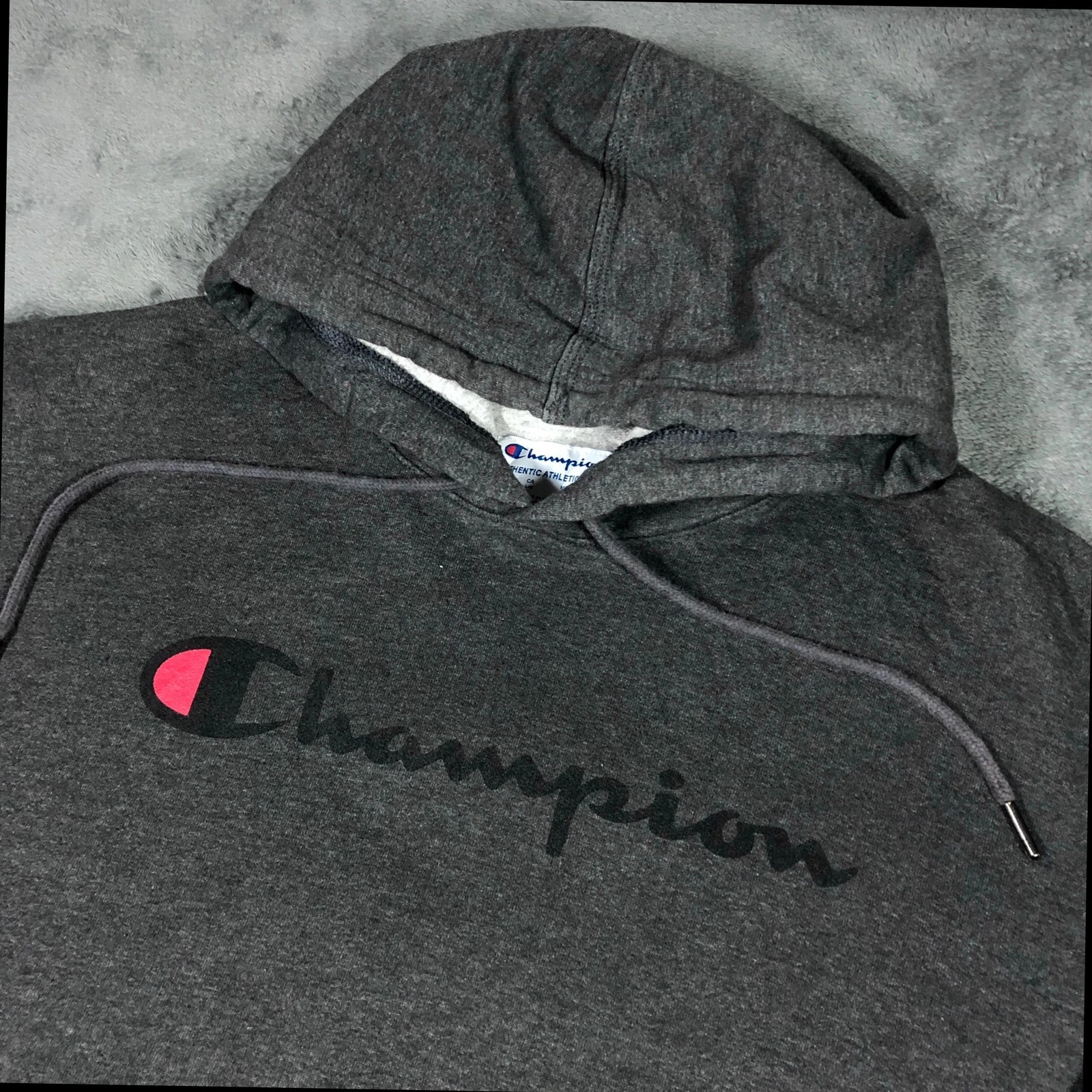 Champion dark grey spell out hoodie L - Image 2