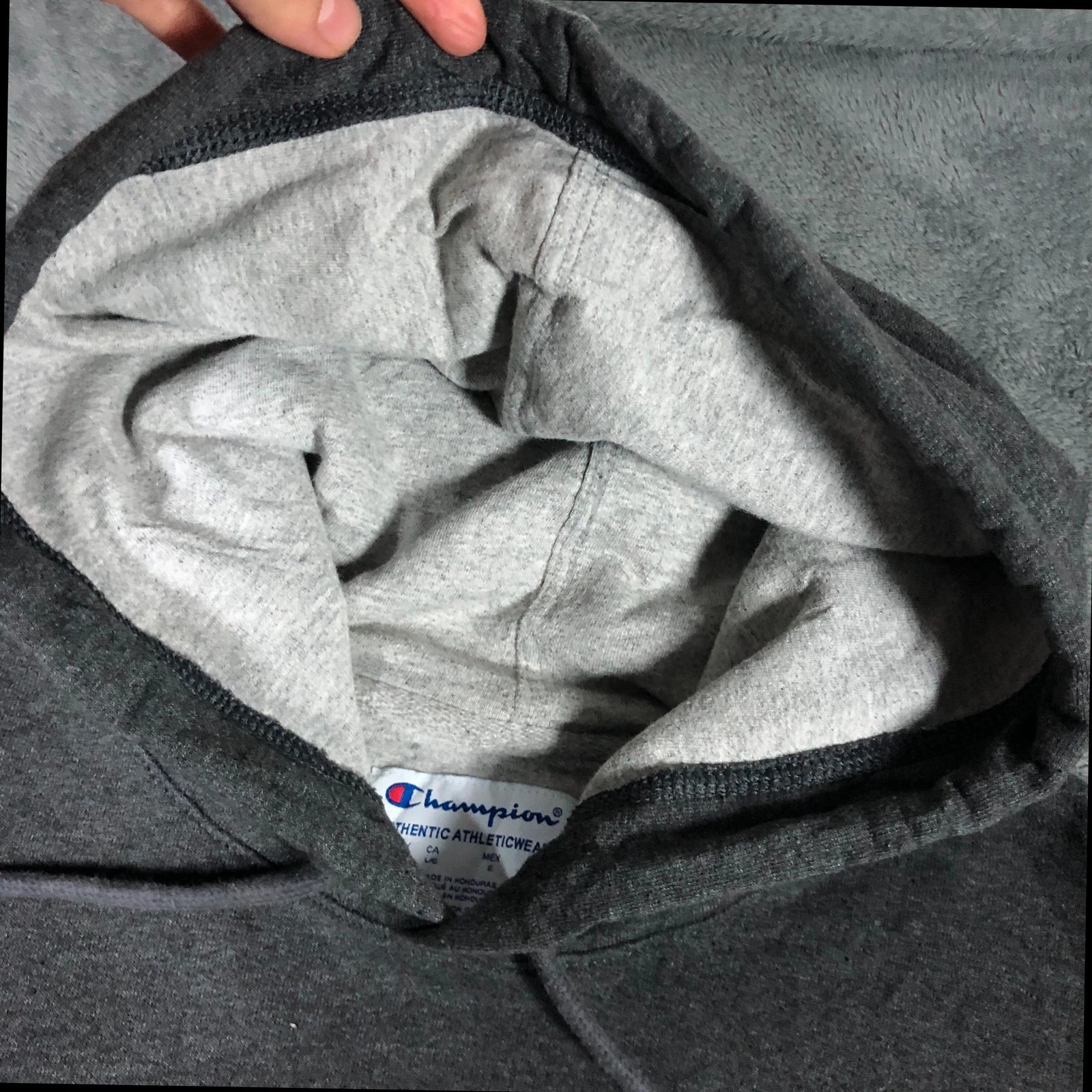 Champion dark grey spell out hoodie L - Image 3
