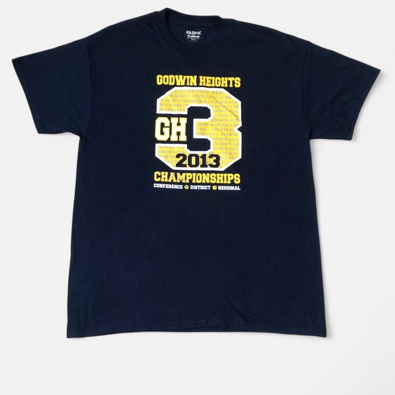 Godwin Heights 2013 basketball Champions navy tee graphic sport SIZE L