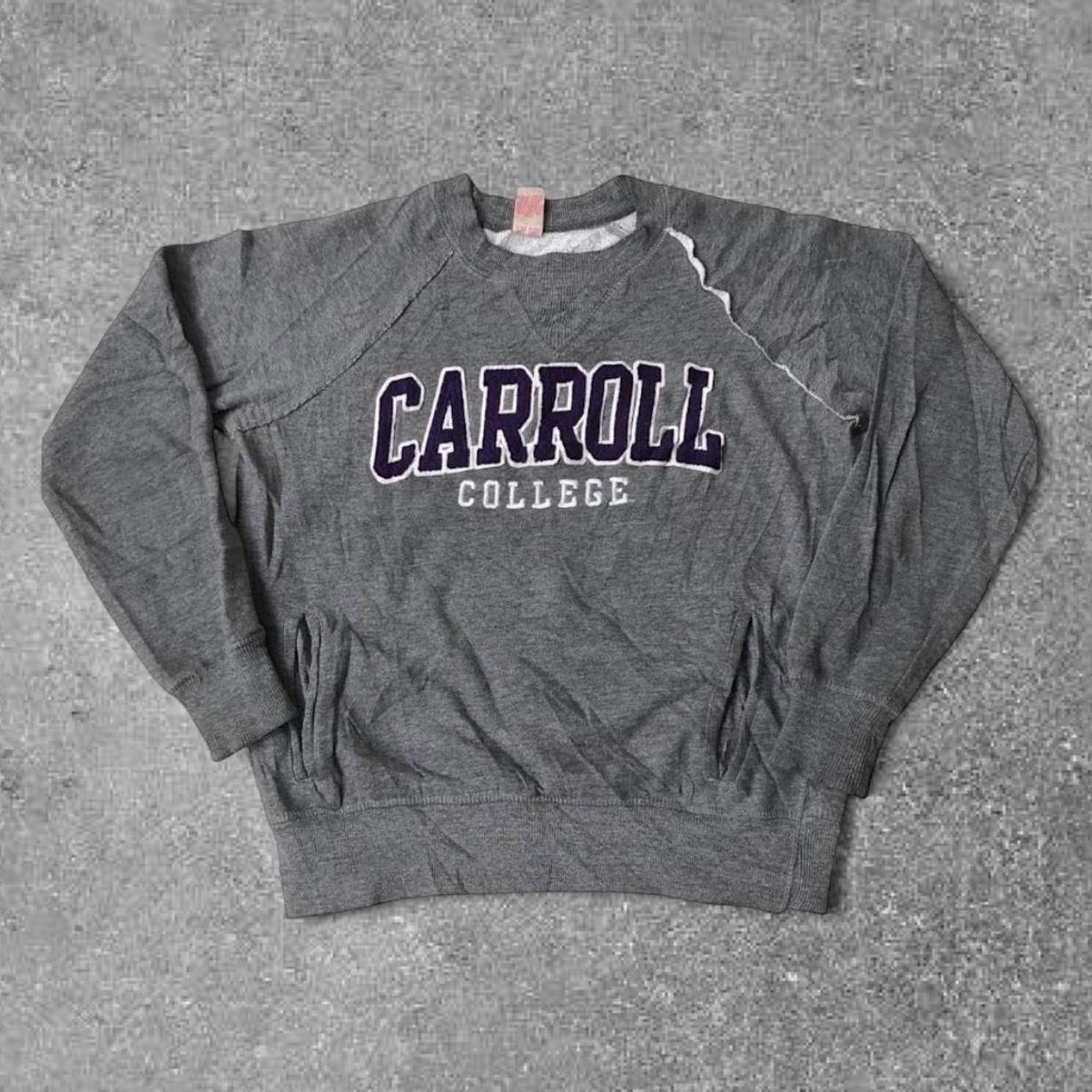Carroll College distressed  grey  spell out crewneck sweatshirt women Size M