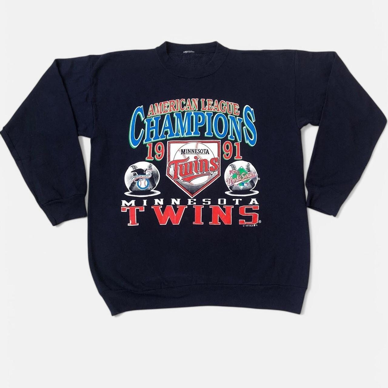 Vintage Minnesota Twins 91 American Champions navy sweatshirt baseball Size L