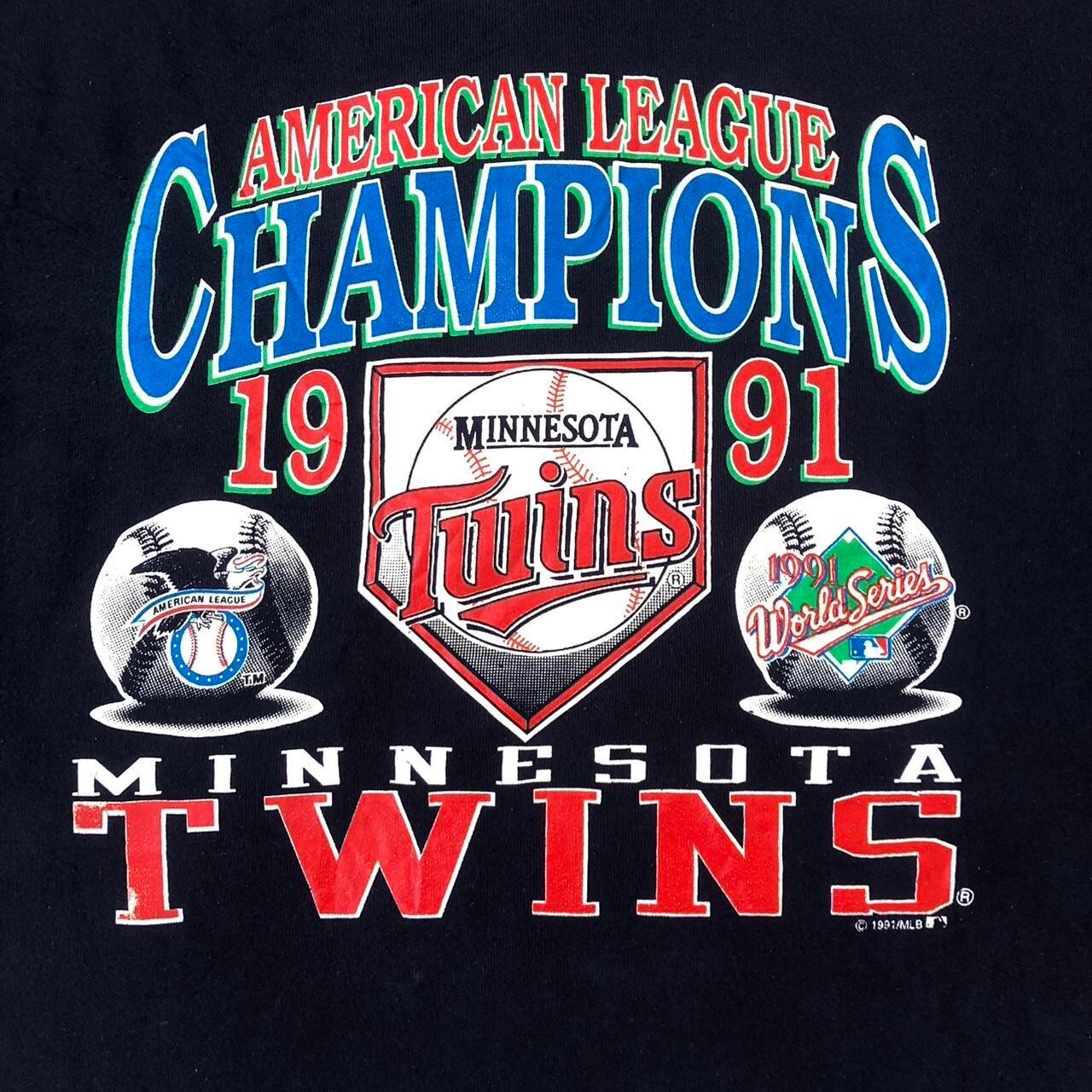 Vintage Minnesota Twins 91 American Champions navy sweatshirt baseball Size L - Image 3