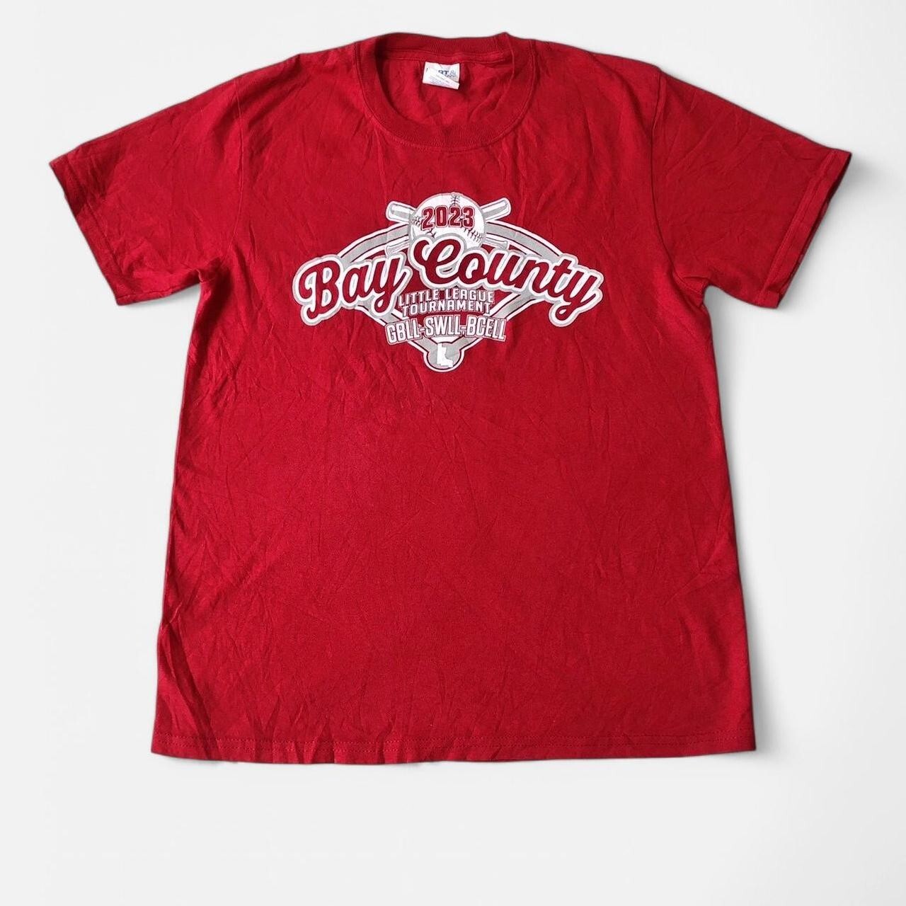 Bay County 2023 baseball little league red tee Youth L