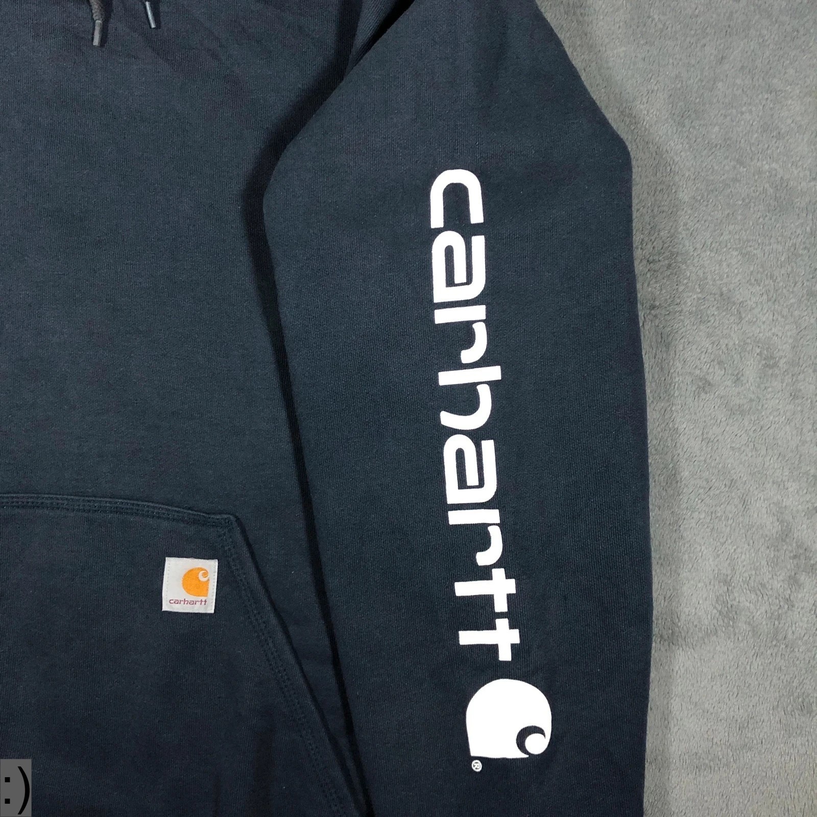 Carhartt Navy Blue Pullover Spell Out Heavyweight Loose Fit Hoodie XL - Image 5