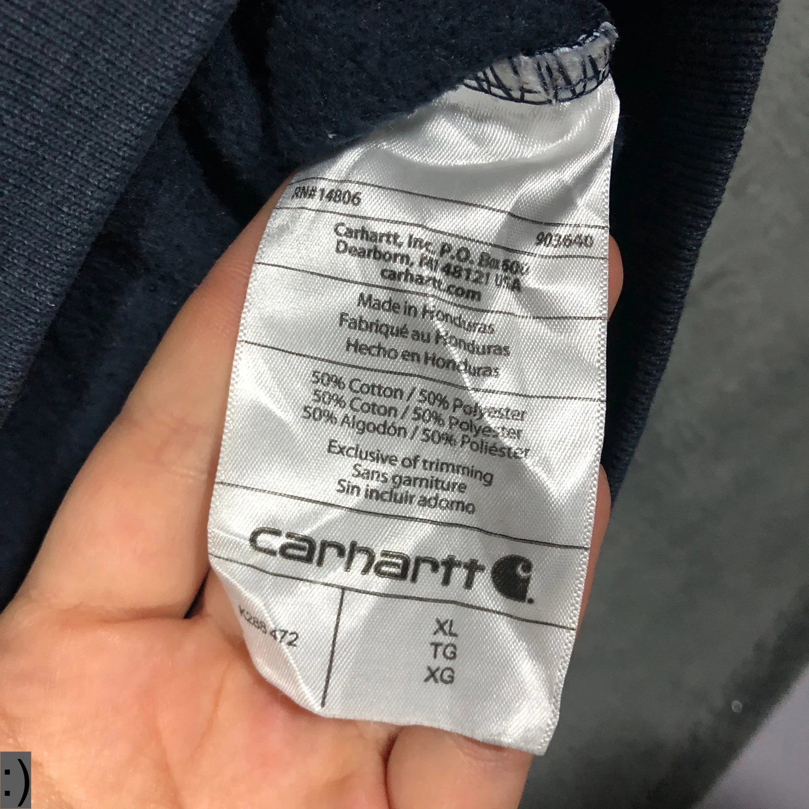 Carhartt Navy Blue Pullover Spell Out Heavyweight Loose Fit Hoodie XL - Image 8