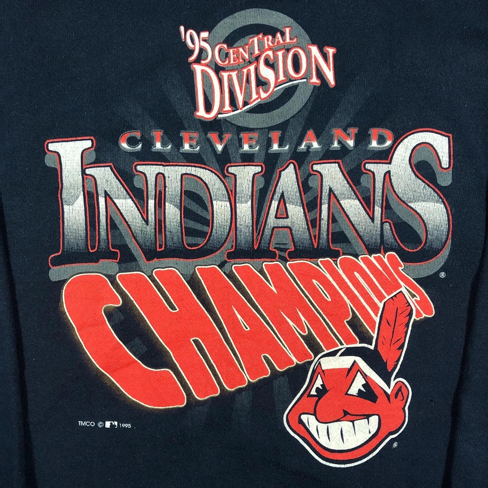 Cleveland Indians 1995 Champions navy Crewneck sweatshirt L - Image 2
