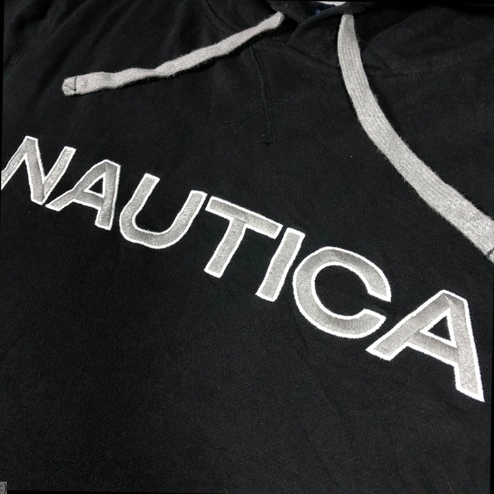 Vintage Nautica black spell out pullover hoodie L - Image 2
